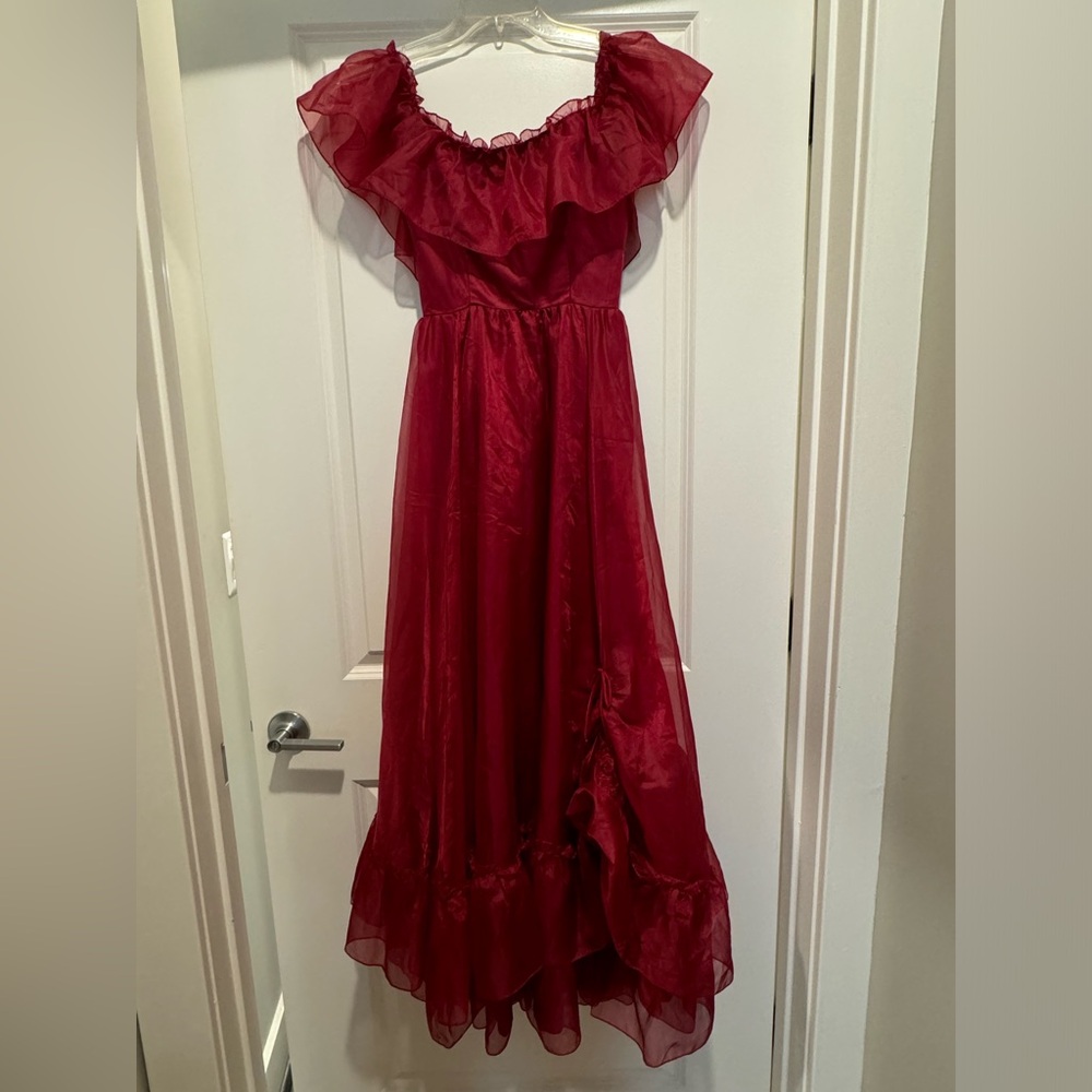 Vintage red ruffle dress with multiple layers and bow size S/4